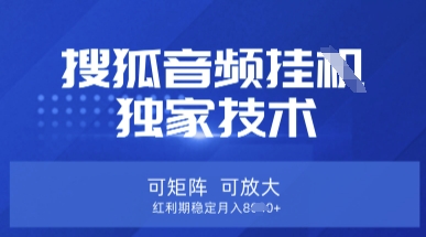 【搜狐音频挂G】独家技术，可矩阵可放大，红利期稳定月入8k【揭秘】-来必发