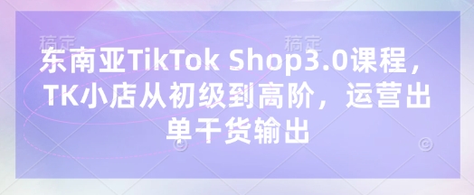 东南亚TikTok Shop3.0课程，TK小店​从初级到高阶，运营出单干货输出-来必发